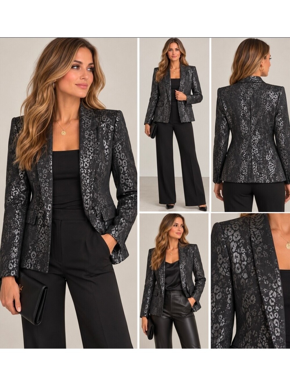 Investments Women’s Size 8 Black Metallic Leopard Print Blazer NWT